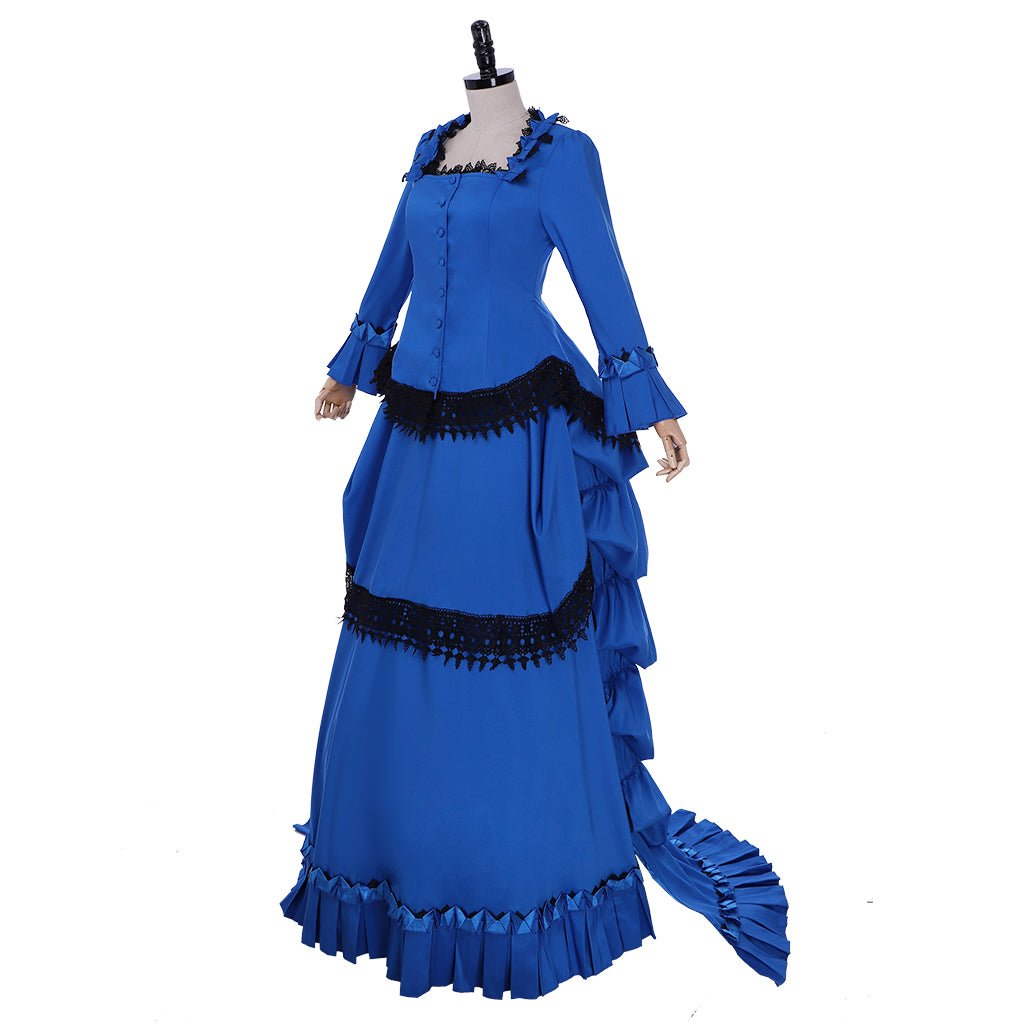 Astricos Victorian Bustle Gown Dress | Elegant Renaissance Blue Victorian Era Dress - Astricos