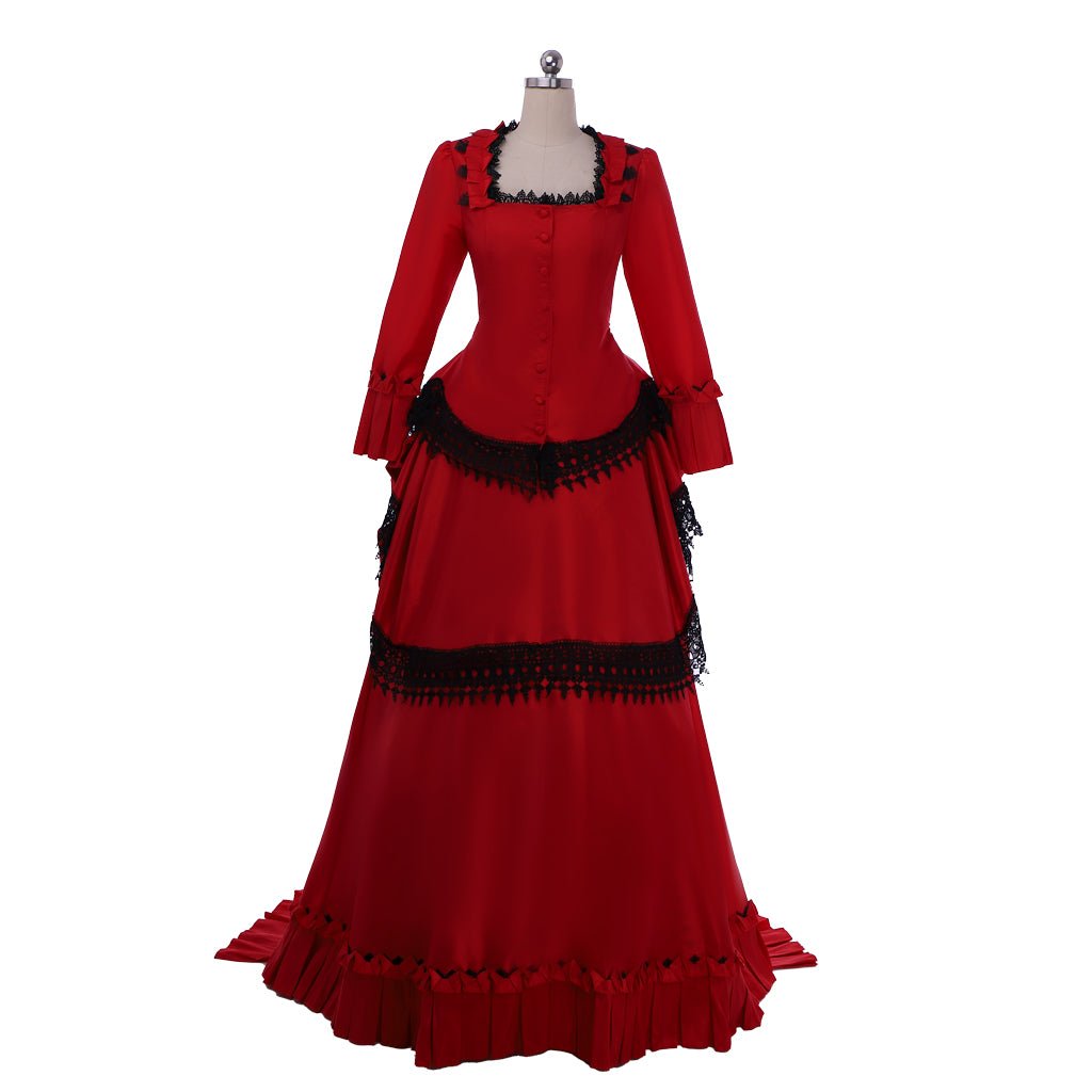 Elegant Victorian Bustle Gown | Red Renaissance Dress for Cosplay and Events by Astricos - Astricos