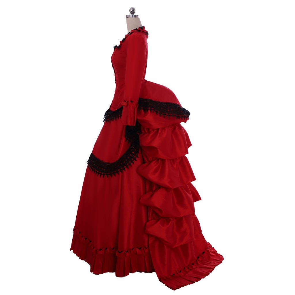 Elegant Victorian Bustle Gown | Red Renaissance Dress for Cosplay and Events by Astricos - Astricos