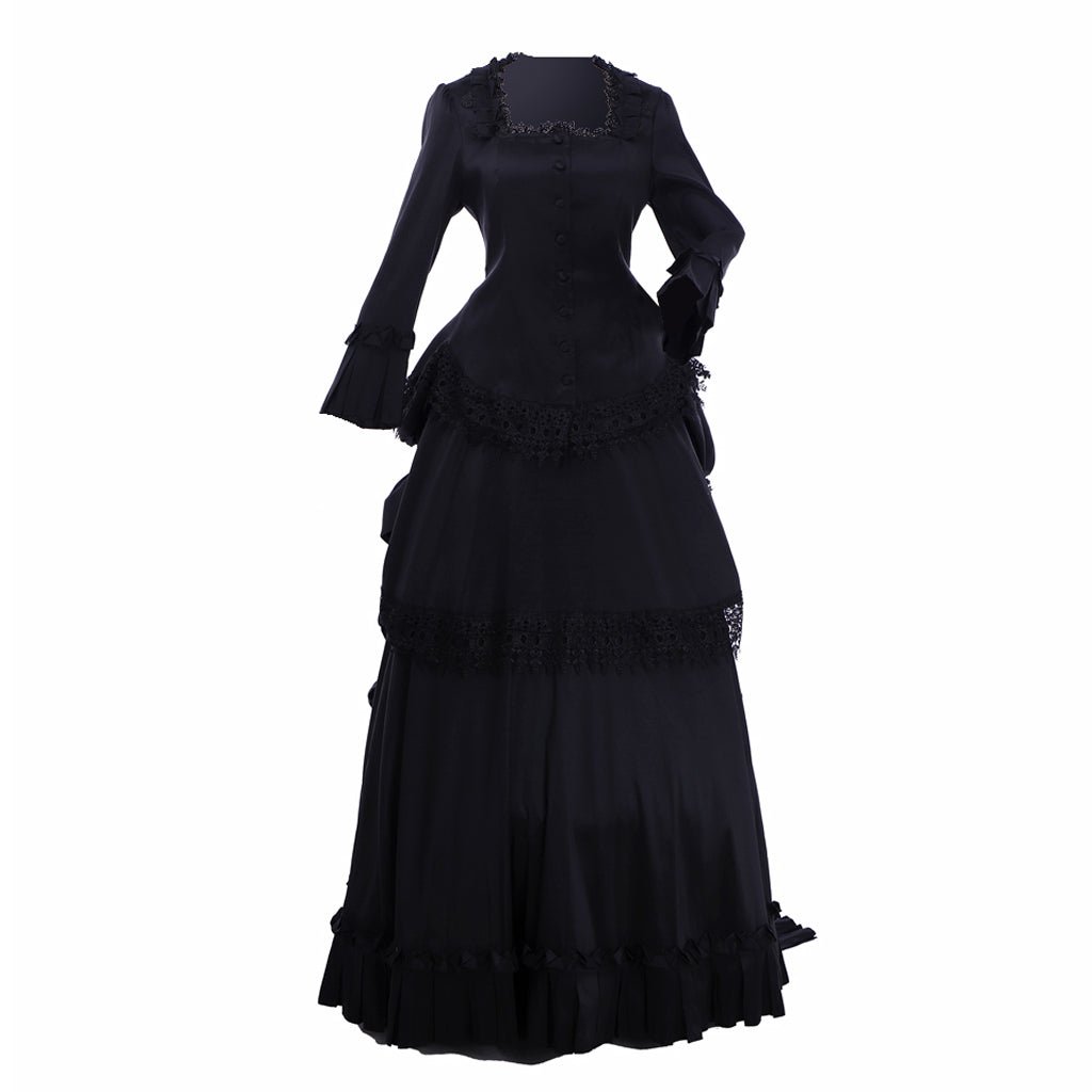 Astricos Victorian Gothic Black Ball Gown | Elegant Tudor Baroque Southern Belle Dress - Astricos