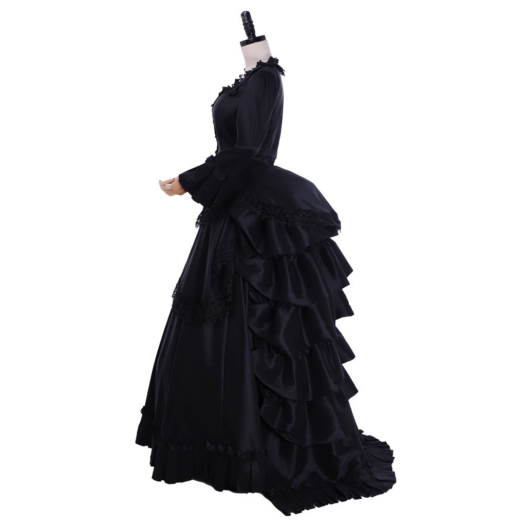 Astricos Victorian Gothic Black Ball Gown | Elegant Tudor Baroque Southern Belle Dress - Astricos