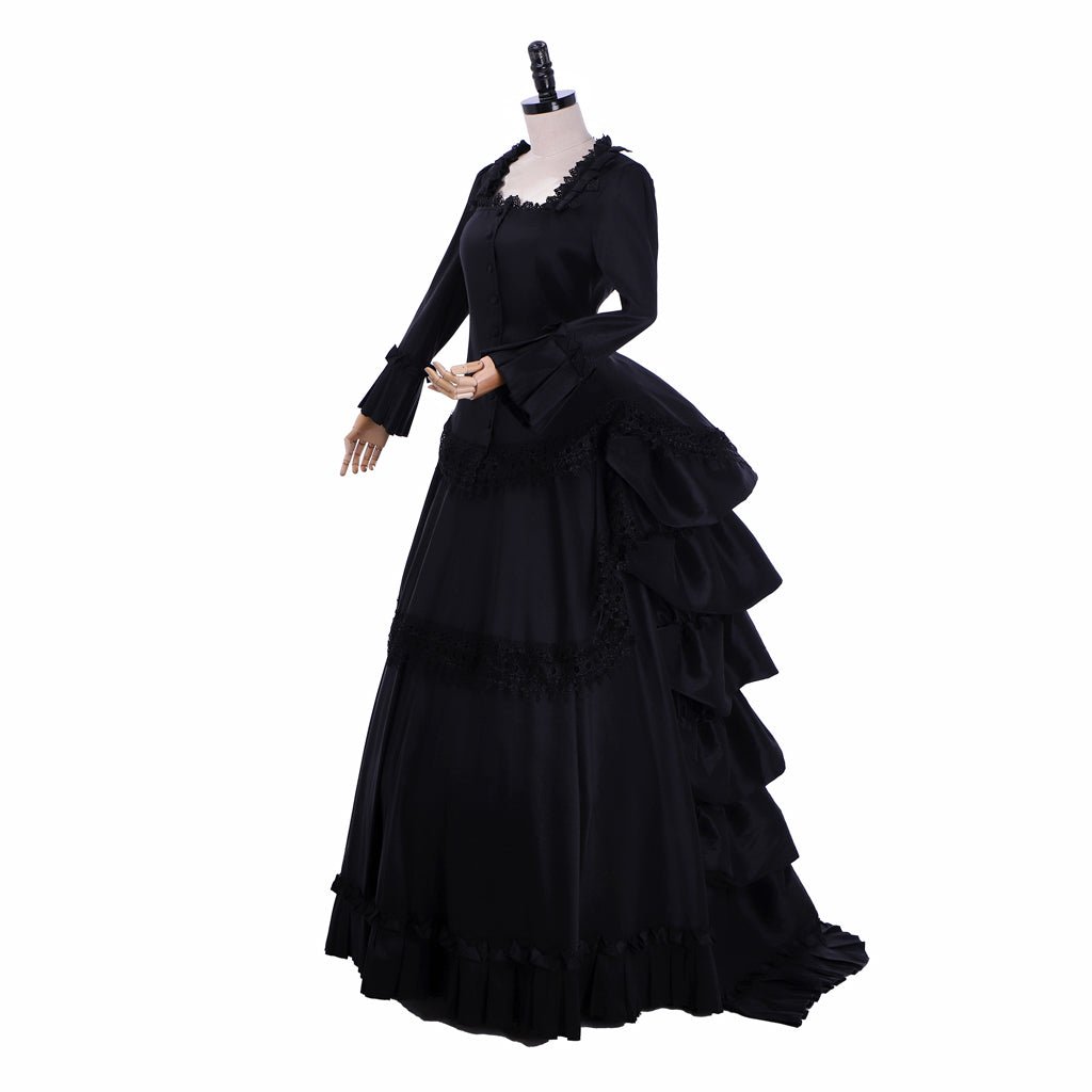 Astricos Victorian Gothic Black Ball Gown | Elegant Tudor Baroque Southern Belle Dress - Astricos