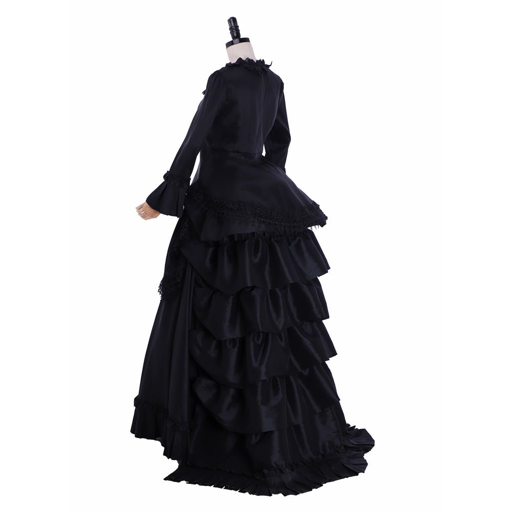 Astricos Victorian Gothic Black Ball Gown | Elegant Tudor Baroque Southern Belle Dress - Astricos