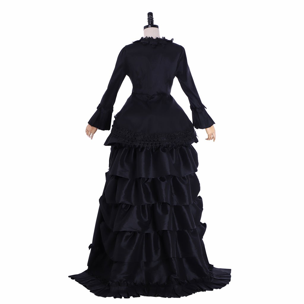 Astricos Victorian Gothic Black Ball Gown | Elegant Tudor Baroque Southern Belle Dress - Astricos