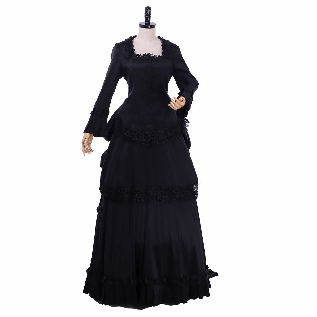 Astricos Victorian Gothic Black Ball Gown | Elegant Tudor Baroque Southern Belle Dress - Astricos