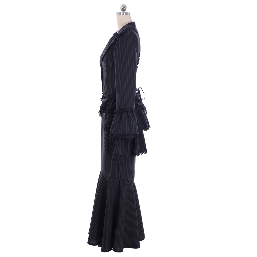 Elegant Victorian Gothic Black Bustle Gown Dress | Astricos Corset Dress & Steampunk Skirt Ensemble - Astricos