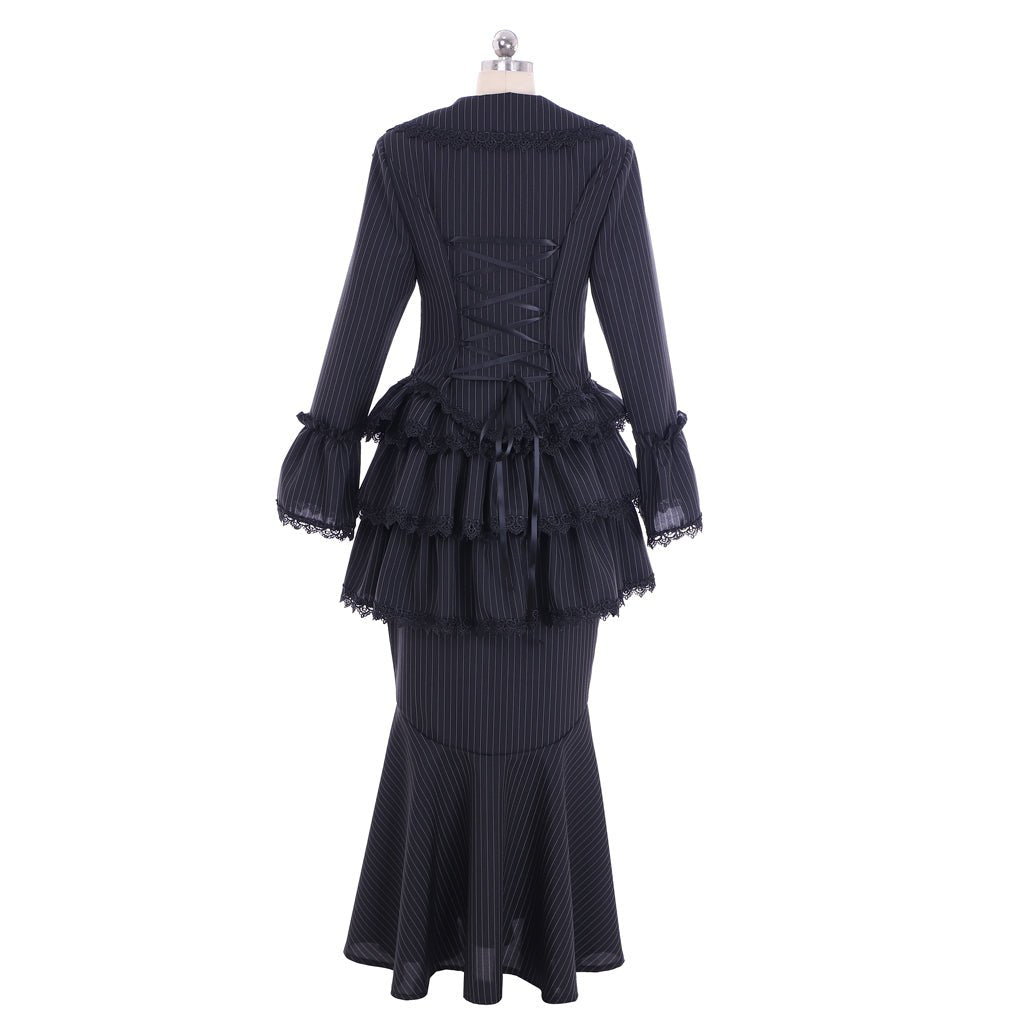 Elegant Victorian Gothic Black Bustle Gown Dress | Astricos Corset Dress & Steampunk Skirt Ensemble - Astricos