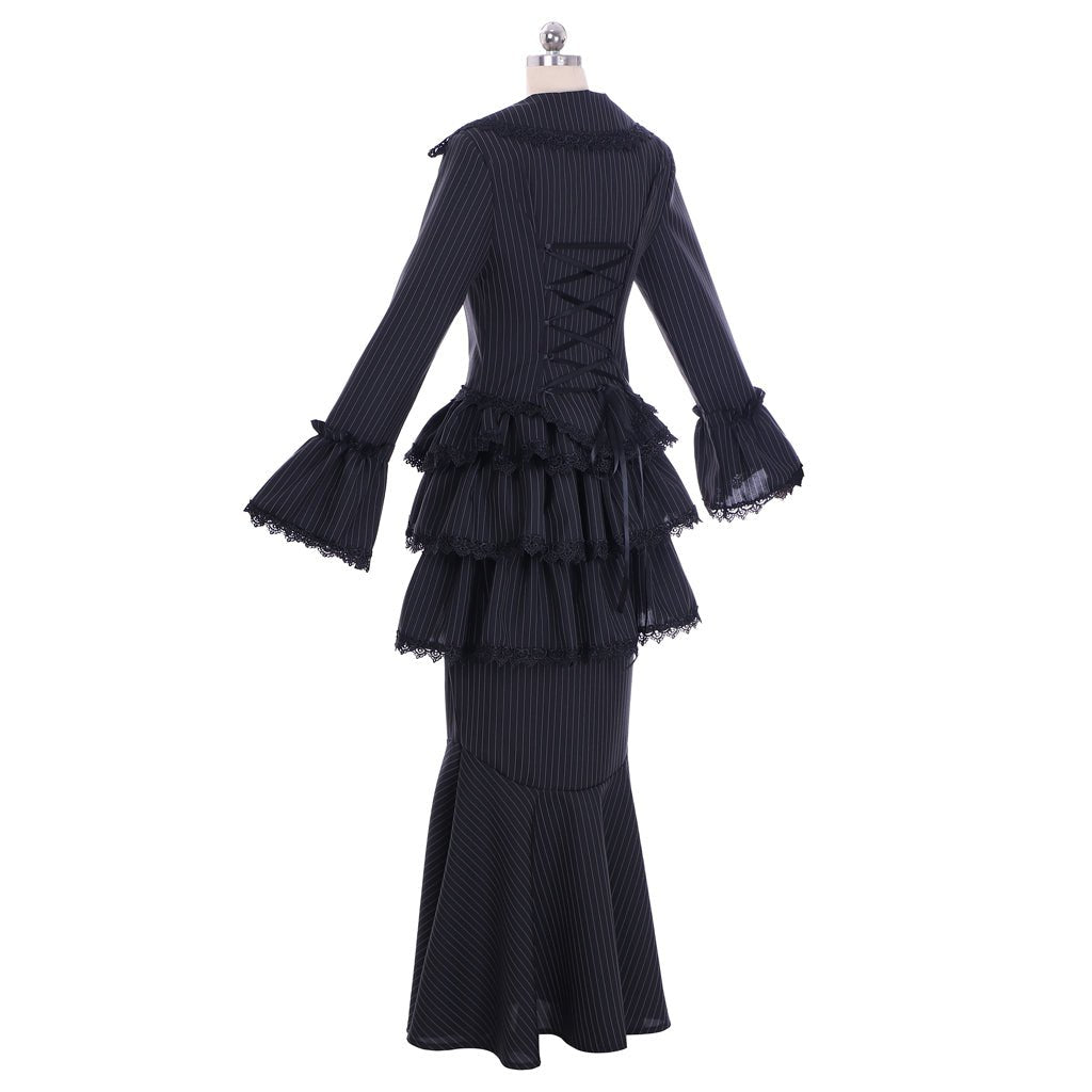 Elegant Victorian Gothic Black Bustle Gown Dress | Astricos Corset Dress & Steampunk Skirt Ensemble - Astricos