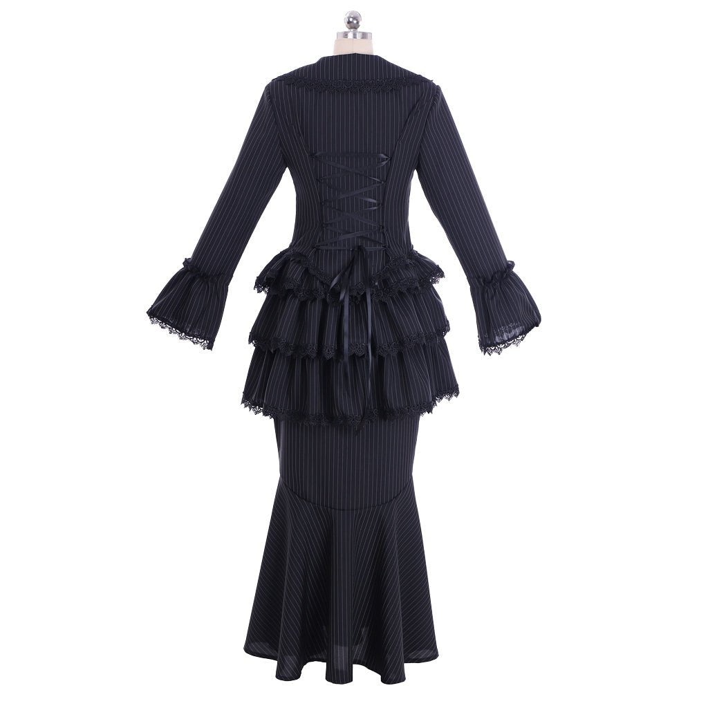 Elegant Victorian Gothic Black Bustle Gown Dress | Astricos Corset Dress & Steampunk Skirt Ensemble - Astricos