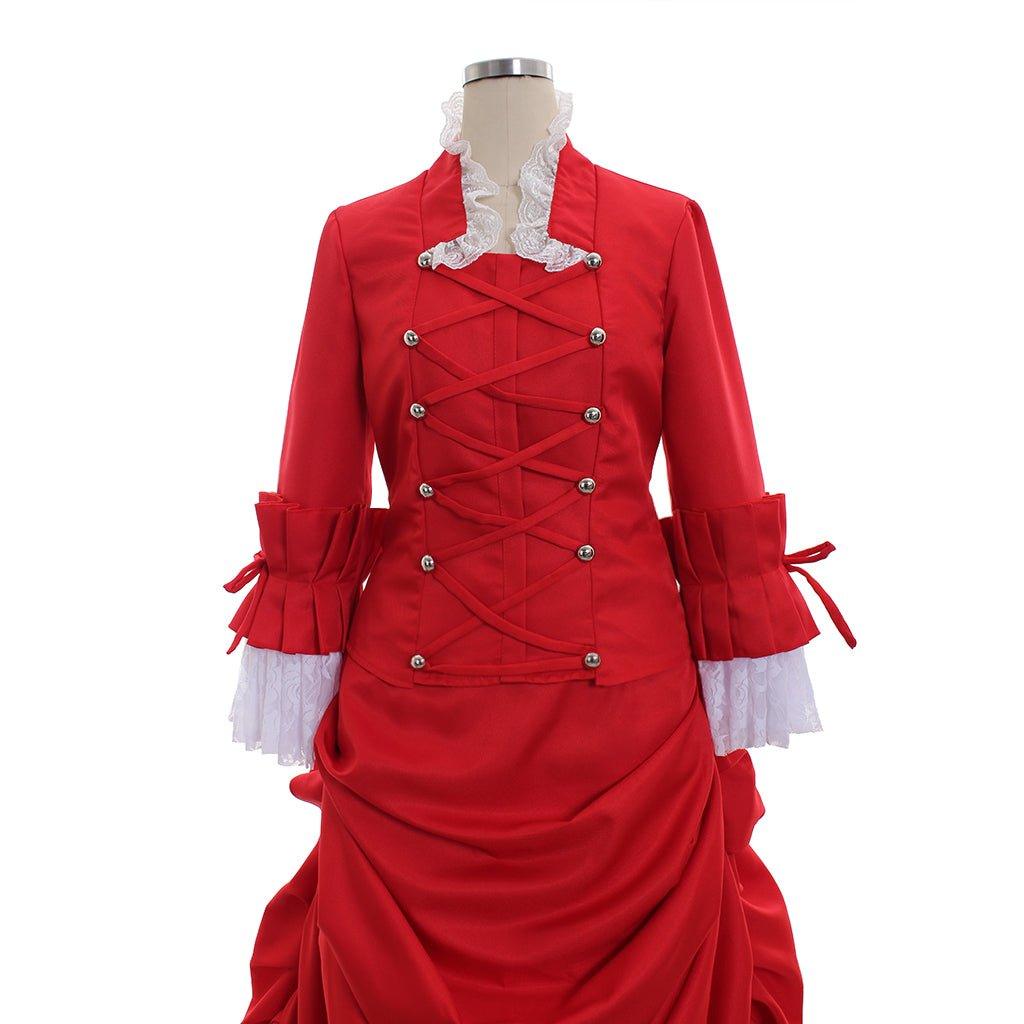 Elegant Victorian Red Bustle Dress | 1860s Duchess Strap Gown for Grand Occasions - Astricos