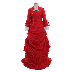 Elegant Victorian Red Bustle Dress | 1860s Duchess Strap Gown for Grand Occasions - Astricos