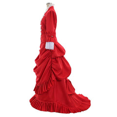 Elegant Victorian Red Bustle Dress | 1860s Duchess Strap Gown for Grand Occasions - Astricos