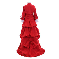 Elegant Victorian Red Bustle Dress | 1860s Duchess Strap Gown for Grand Occasions - Astricos