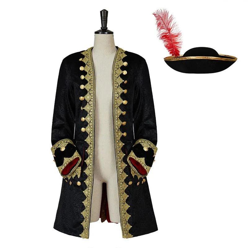 Elegant Astricos Men's Gothic Medieval Prince Coat with Top Hat | Steampunk Retro Ball Jacket - Astricos