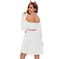 Astricos White Snowman Christmas Dress - Festive Snow Elf Costume for Holiday Joy - Astricos