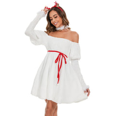 Astricos White Snowman Christmas Dress - Festive Snow Elf Costume for Holiday Joy - Astricos