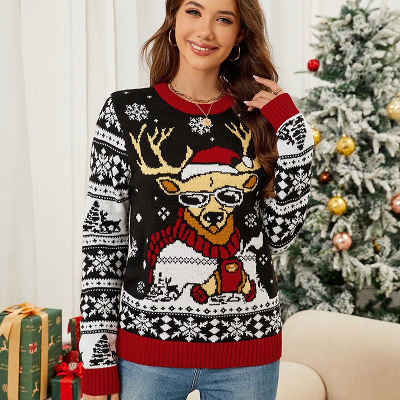 Women’s Festive Reindeer Knitted Pullover Sweater - Astricos 2024 Autumn Winter Collection - Astricos