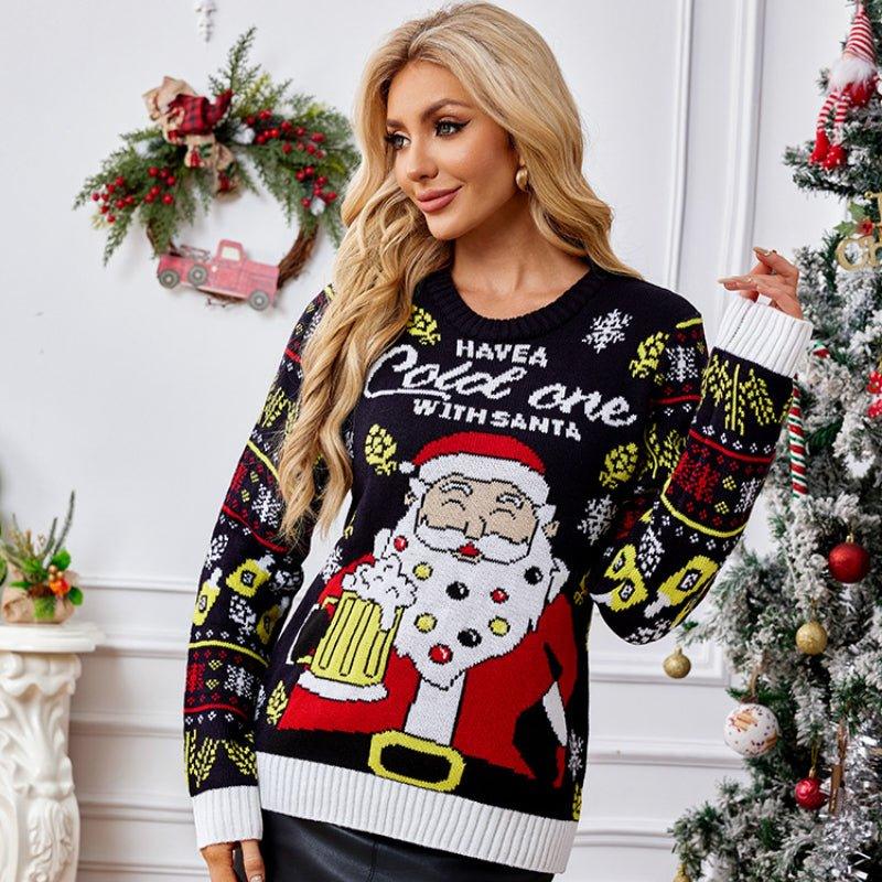 Women's Festive Santa Pullover Sweater - Cozy Long Sleeve Winter Knitwear | Astricos - Astricos