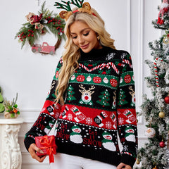 Women's Long Sleeve Turtleneck Christmas Sweater – Festive Snowman Print Pullover for Autumn and Winter - Astricos