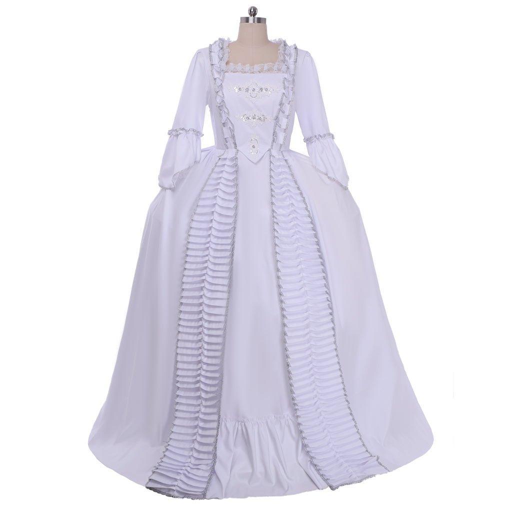 Women's 18th Century Marie Antoinette Inspired Cosplay Ball Gown | Authentic Rococo White Ruffle Dress - Astricos