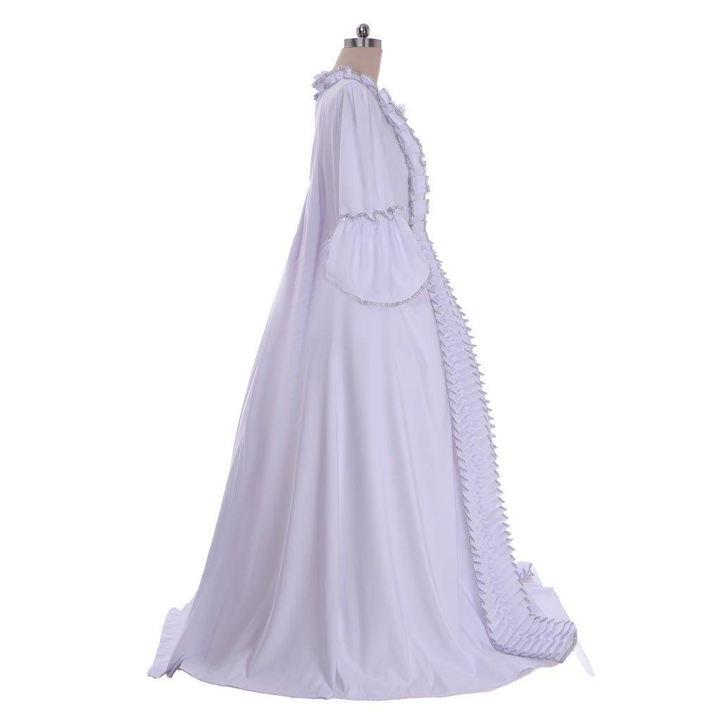 Women's 18th Century Marie Antoinette Inspired Cosplay Ball Gown | Authentic Rococo White Ruffle Dress - Astricos