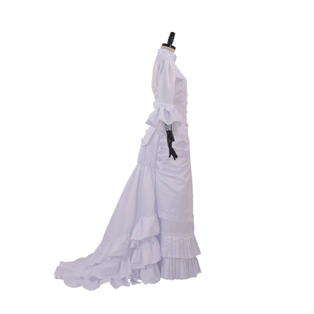 Women's Elegant Victorian Civil War White Dress | Astricos Baroque Ruffle Bustle Ball Gown - Astricos