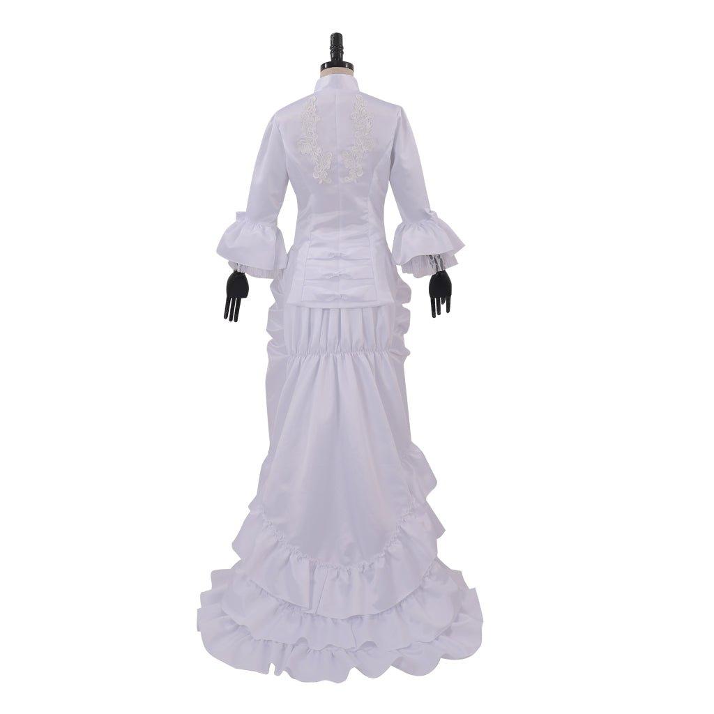 Women's Elegant Victorian Civil War White Dress | Astricos Baroque Ruffle Bustle Ball Gown - Astricos