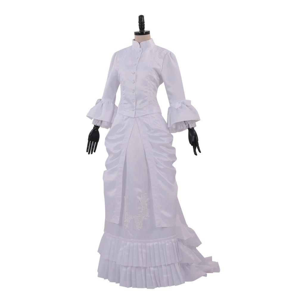 Women's Elegant Victorian Civil War White Dress | Astricos Baroque Ruffle Bustle Ball Gown - Astricos