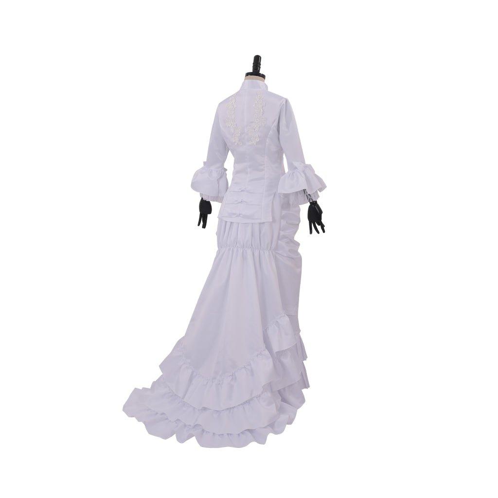 Women's Elegant Victorian Civil War White Dress | Astricos Baroque Ruffle Bustle Ball Gown - Astricos