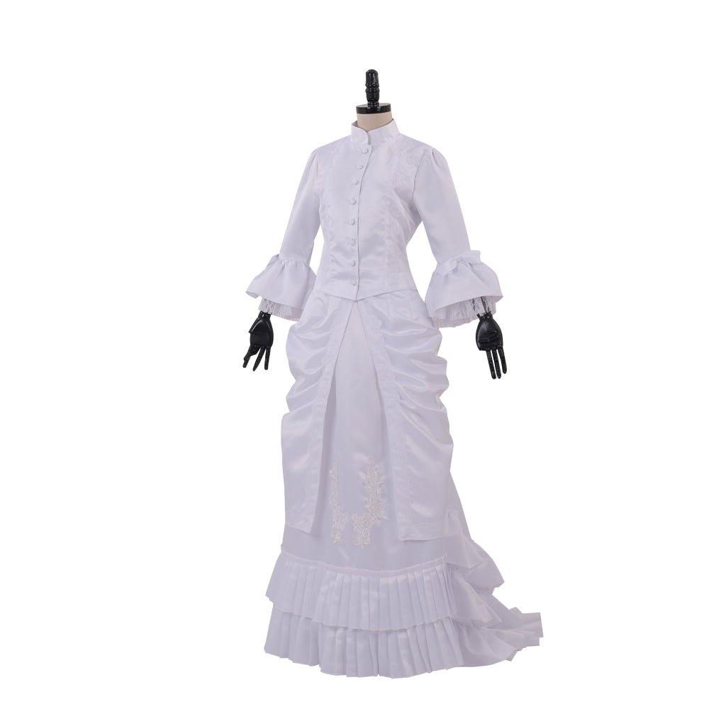 Women's Elegant Victorian Civil War White Dress | Astricos Baroque Ruffle Bustle Ball Gown - Astricos