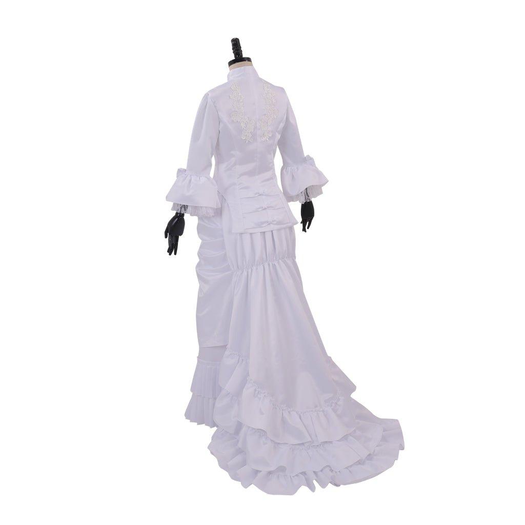 Women's Elegant Victorian Civil War White Dress | Astricos Baroque Ruffle Bustle Ball Gown - Astricos