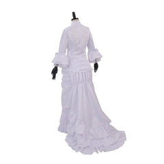 Women's Elegant Victorian Civil War White Dress | Astricos Baroque Ruffle Bustle Ball Gown - Astricos