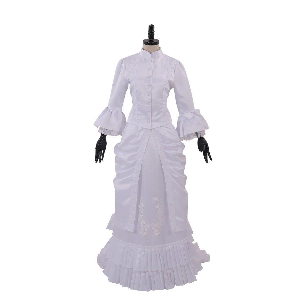 Women's Elegant Victorian Civil War White Dress | Astricos Baroque Ruffle Bustle Ball Gown - Astricos