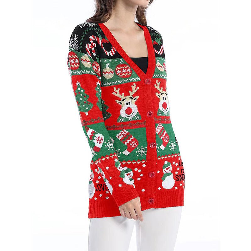 Women's Oversized Festive Cardigan | 2024 Winter Long Sleeve Knitted Sweater Coat - Astricos