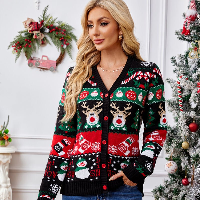 Women's Oversized Festive Cardigan | 2024 Winter Long Sleeve Knitted Sweater Coat - Astricos