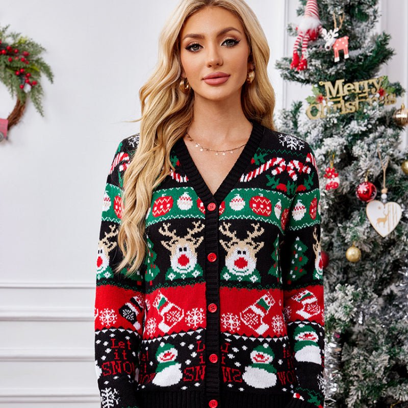 Women's Oversized Festive Cardigan | 2024 Winter Long Sleeve Knitted Sweater Coat - Astricos