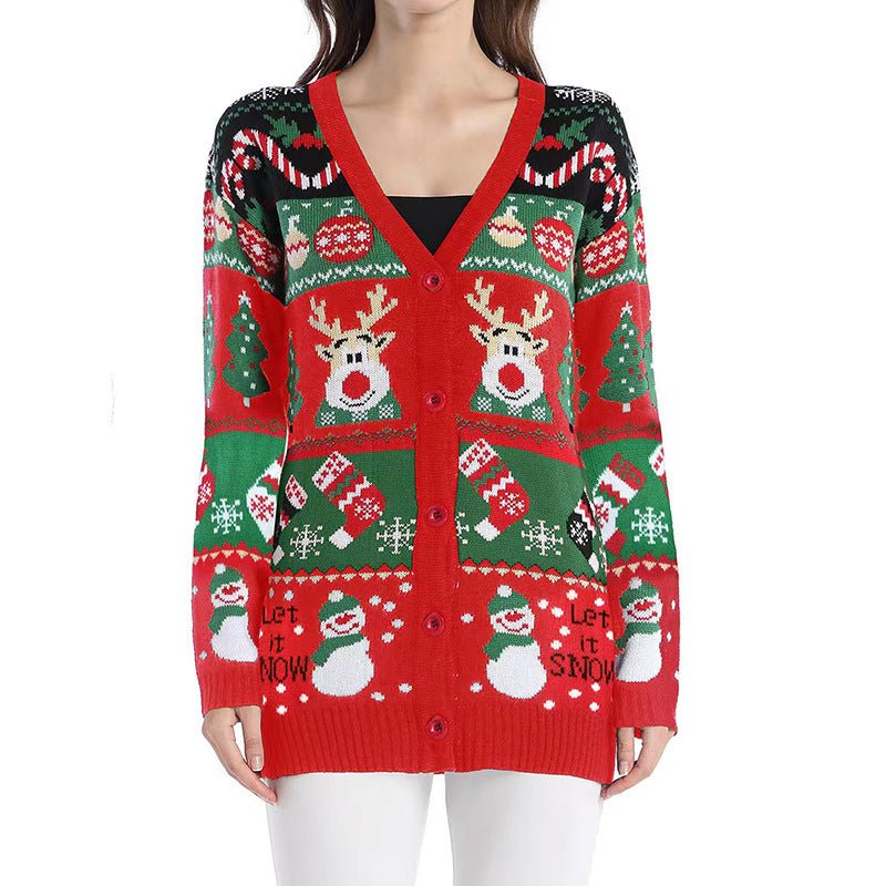 Women's Oversized Festive Cardigan | 2024 Winter Long Sleeve Knitted Sweater Coat - Astricos