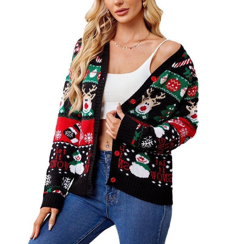 Women's Oversized Festive Cardigan | 2024 Winter Long Sleeve Knitted Sweater Coat - Astricos